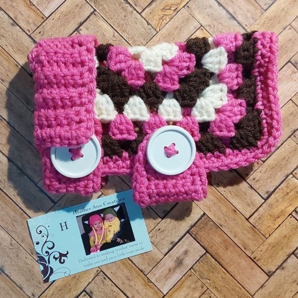 Crocheted Dog Neapolitan Granny Square in Pink, Brown & Cream (Or Choice Colors)